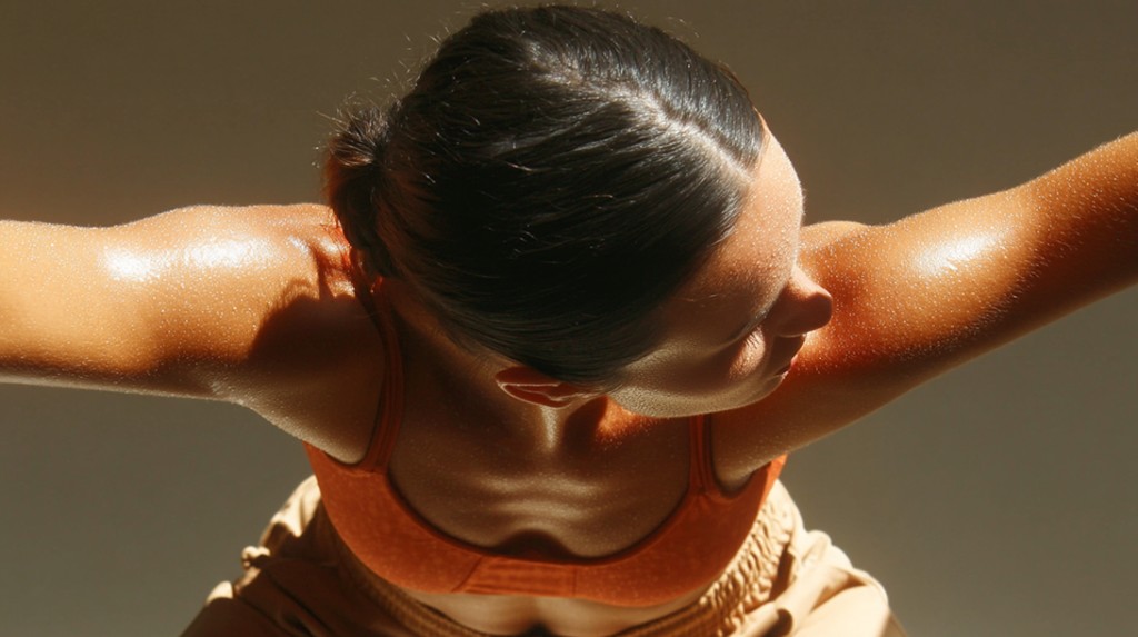 Woman stretching in warm light